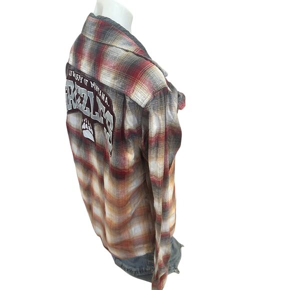 University of Montana Grizzlies Plaid Flannel Shirt LARGE Oversized Football UM - Picture 3 of 7